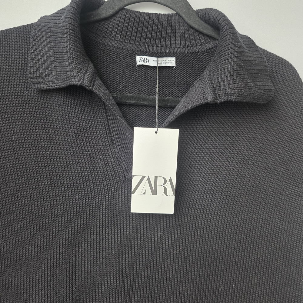 ZARA Knit Sleeveless Sweater Vest Black Size M Collared Minimalist Layering Top - Picture 5 of 12